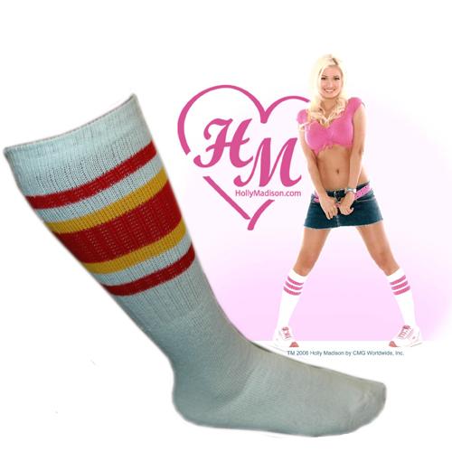 Holly Madison Skater Socks White w/ Red & Yellow Stripes 