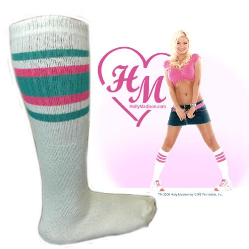 Holly Madison Skater Socks White w/ teal & pink stripes